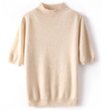 Womens Cashmere Mock Neck Sweater Half - Sleeve Superfine Sweater Beige XS