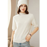 Womens Cashmere Mock Neck Sweater Half - Sleeve Superfine Sweater Ivory XS