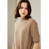 Womens Cashmere Mock Neck Sweater Half - Sleeve Superfine Sweater Taupe XS