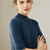 Womens Cashmere Mock Neck Sweater Half - Sleeve Superfine Sweater Ocean Blue XS