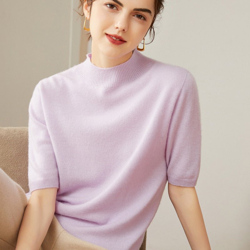 Womens Cashmere Mock Neck Sweater Half - Sleeve Superfine Sweater Lavender XS