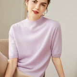 Womens Cashmere Mock Neck Sweater Half - Sleeve Superfine Sweater Lavender XS