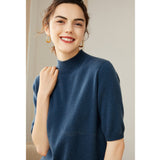 Womens Cashmere Mock Neck Sweater Half - Sleeve Superfine Sweater Ocean Blue XS