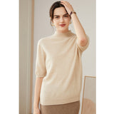Womens Cashmere Mock Neck Sweater Half - Sleeve Superfine Sweater Beige XS