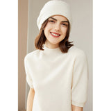 Womens Cashmere Mock Neck Sweater Half - Sleeve Superfine Sweater Ivory XS
