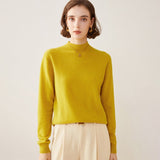 Womens Half Turtleneck Cashmere Sweater Knitted Cashmere Pullover Yellow XS