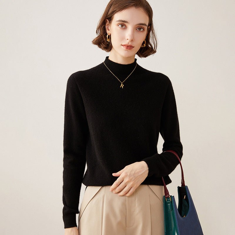 Womens Half Turtleneck Cashmere Sweater Knitted Cashmere Pullover Black XS