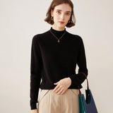 Womens Half Turtleneck Cashmere Sweater Knitted Cashmere Pullover Black XS