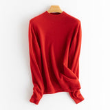 Womens Half Turtleneck Cashmere Sweater Knitted Cashmere Pullover Red XS