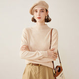 Womens Half Turtleneck Cashmere Sweater Knitted Cashmere Pullover Beige XS