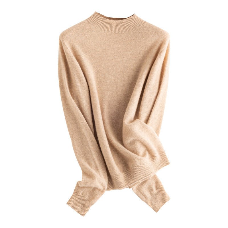 Womens Half Turtleneck Cashmere Sweater Knitted Cashmere Pullover Camel XS