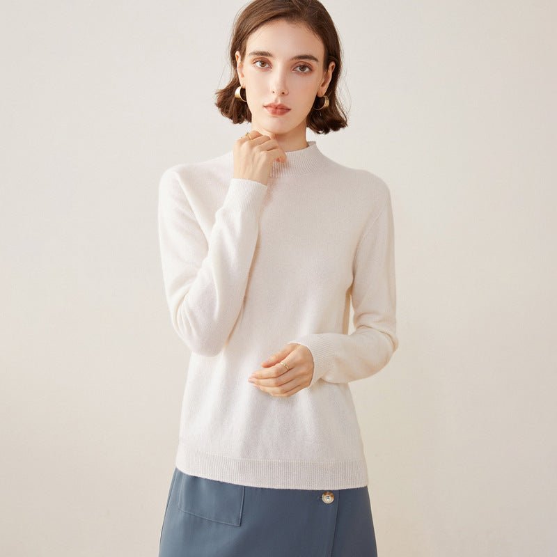 Womens Half Turtleneck Cashmere Sweater Knitted Cashmere Pullover Ivory XS