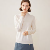 Womens Half Turtleneck Cashmere Sweater Knitted Cashmere Pullover Ivory XS