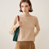 Womens Half Turtleneck Cashmere Sweater Knitted Cashmere Pullover Camel XS