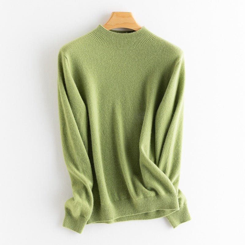 Womens Half Turtleneck Cashmere Sweater Knitted Cashmere Pullover Green XS