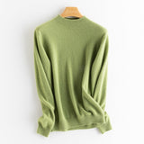 Womens Half Turtleneck Cashmere Sweater Knitted Cashmere Pullover Green XS