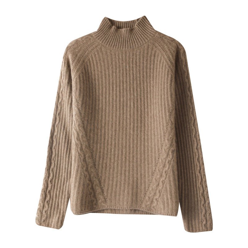 Womens Textured Mock Neck Cashmere Sweater Cashmere Pullover Taupe XS