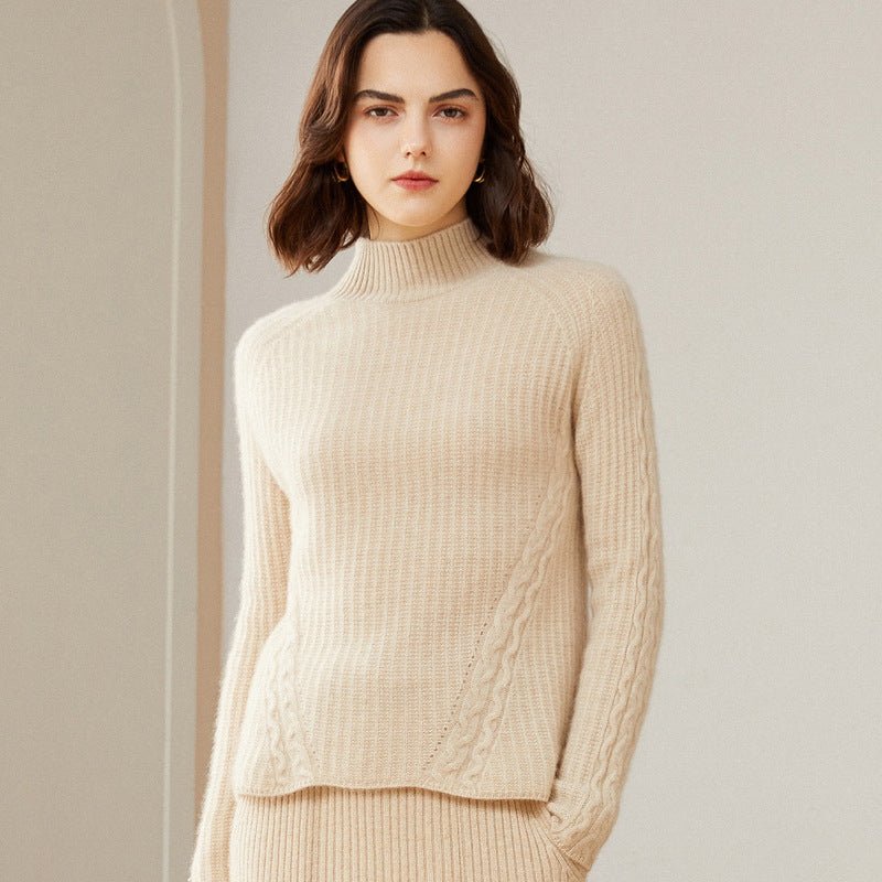 Womens Textured Mock Neck Cashmere Sweater Cashmere Pullover Beige XS
