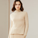 Womens Textured Mock Neck Cashmere Sweater Cashmere Pullover Beige XS