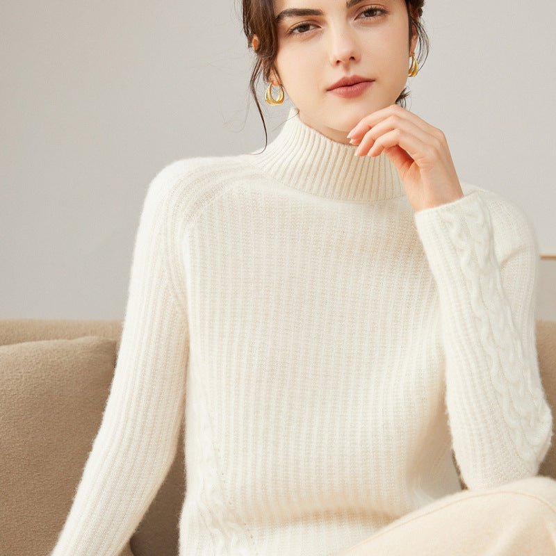 Womens Textured Mock Neck Cashmere Sweater Cashmere Pullover Ivory XS