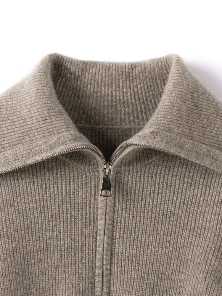 Womens Half-Zip Cashmere Sweater Ribbed Knit Collared Cashmere Pullover Taupe XS
