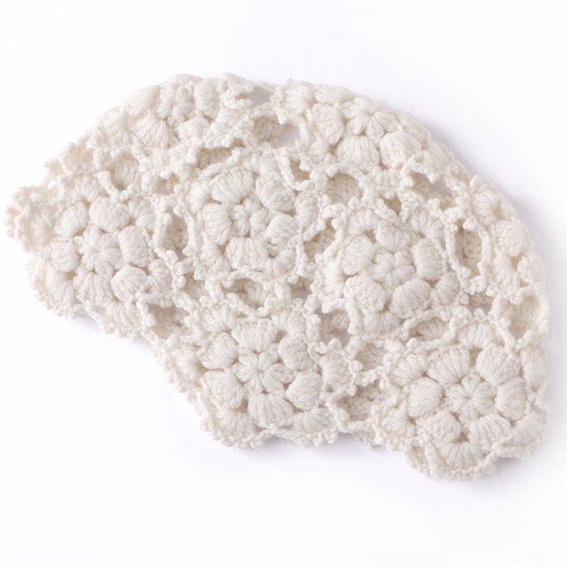 Womens Hand - Knit Cashmere Beanie Cluster Crochet Cashmere Stitch Cap Ivory M