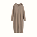 Womens Hooded Cashmere Sweater Dress Long Sleeve Cashmere Midi Dress Taupe XS