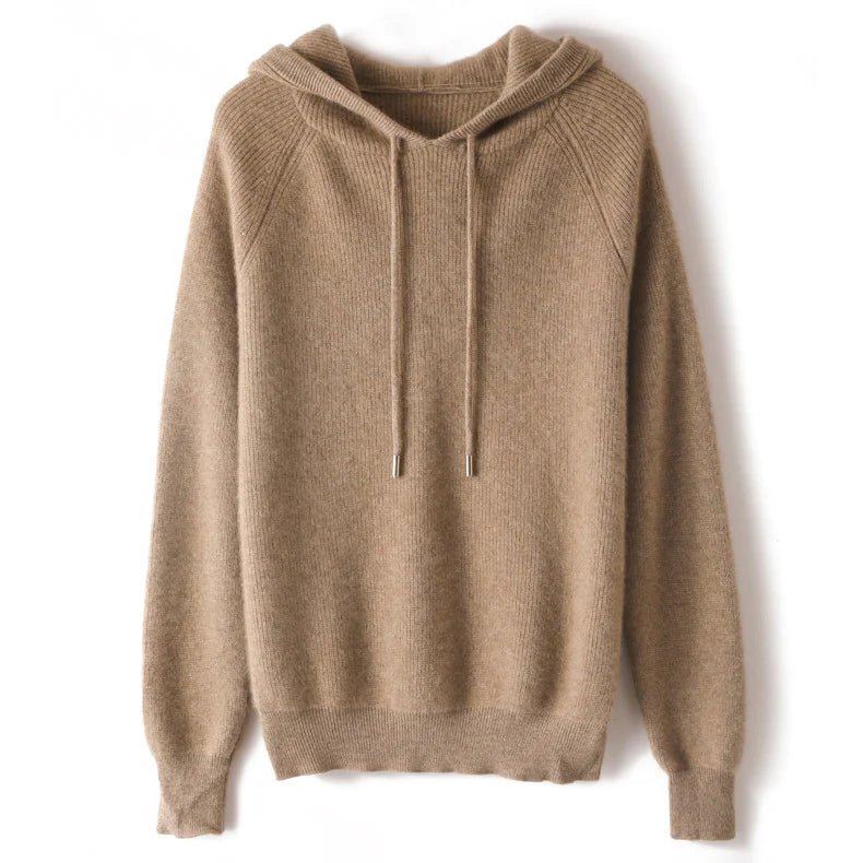 Womens Cashmere Hoodie with Raglan Sleeves Long Sleeve Hoody Top Taupe XS