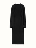 Womens Cashmere Ribbed Knit Midi Dress Long Sleeve Square Neck Dress Black XS