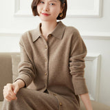 Womens Button - Up Cashmere Cardigan Point Collar Lapel Cashmere Coat Taupe XS