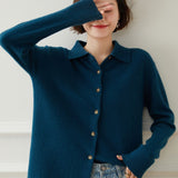 Womens Button - Up Cashmere Cardigan Point Collar Lapel Cashmere Coat Ocean Blue XS