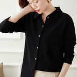 Womens Button - Up Cashmere Cardigan Point Collar Lapel Cashmere Coat Black XS