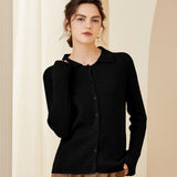 Womens Ribbed Knit Cashmere Cardigan Point Collar Lapel Cashmere Coat Black XS