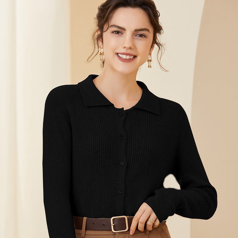 Womens Ribbed Knit Cashmere Cardigan Point Collar Lapel Cashmere Coat Black XS