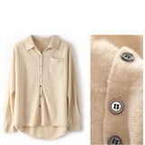 Womens Button - Up Cashmere Shirt Chest Pocket Lapel Neck Cashmere Coat Beige One size fits most