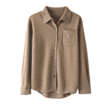 Womens Button - Up Cashmere Shirt Chest Pocket Lapel Neck Cashmere Coat Taupe One size fits most