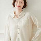 Womens Button - Up Cashmere Shirt Chest Pocket Lapel Neck Cashmere Coat Ivory One size fits most