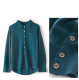 Womens Button - Up Cashmere Shirt Chest Pocket Lapel Neck Cashmere Coat Ocean Blue One size fits most