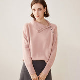 Lady Asymmetrical Buttoned Collar Cashmere Sweater Cashmere Pullover Pink XS