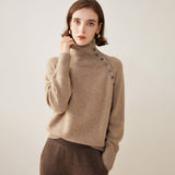 Lady Asymmetrical Buttoned Collar Cashmere Sweater Cashmere Pullover Taupe XS