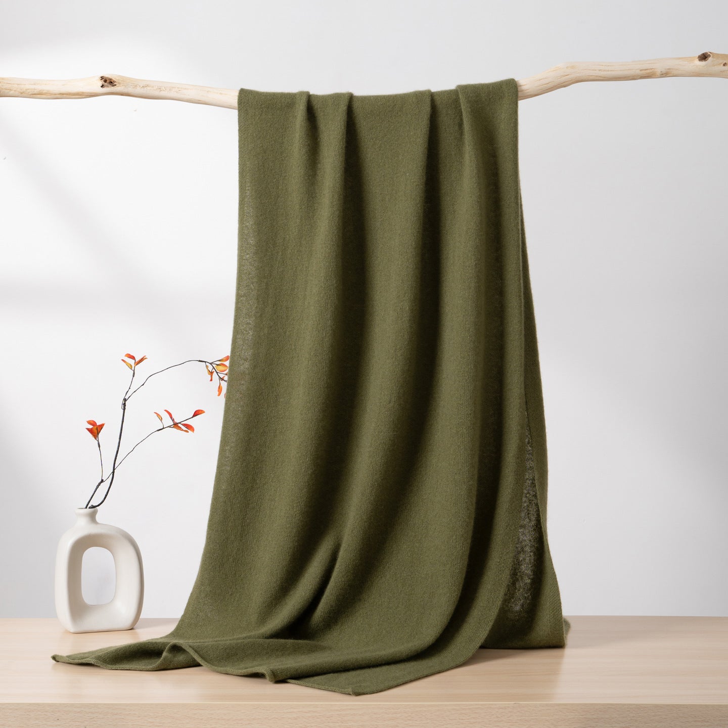 Womens Large Cashmere Scarf Throw Blanket Long Cashmere Shawl Green L