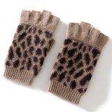 Womens Leopard Print Cashmere Gloves Knitted Half - finger Gloves Taupe M