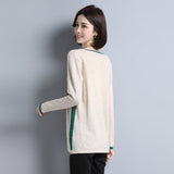 Womens Geometric Pattern V - Neck Long Sleeve Cashmere Sweater Ivory XS