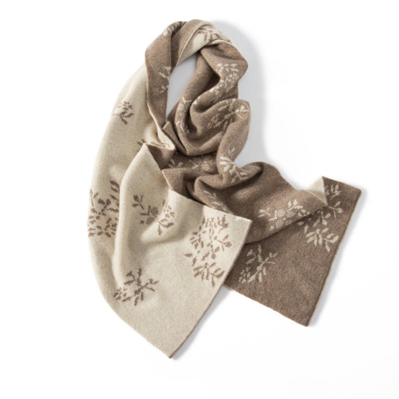 Womens Long Cashmere Snowflake Print Scarf Jacquard Cashmere Shawls Taupe M
