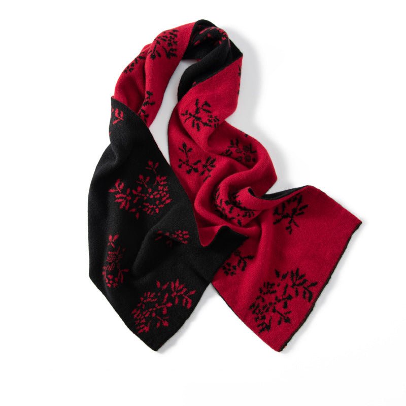 Womens Long Cashmere Snowflake Print Scarf Jacquard Cashmere Shawls Claret M