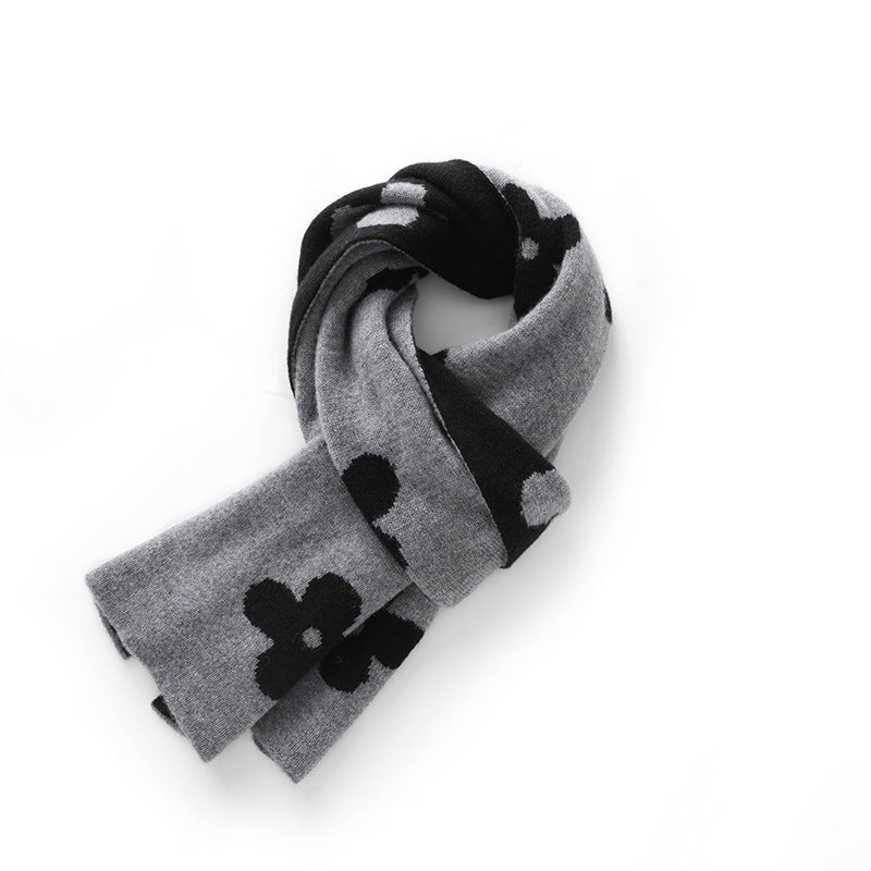 Womens Long Cashmere Scarf Reversible Floral Cashmere Knit Scarf Gray L