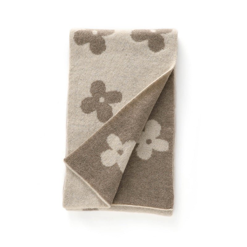 Womens Long Cashmere Scarf Reversible Floral Cashmere Knit Scarf Taupe L