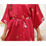 Womens Silk Kimono Crane Print Long Silk Robe Kimono Silk Black One size fits most