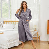 Womens Long Silk Robes 100% Pure Silk Bathrobe Silk Gown Charcoal Purple XS