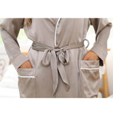 Womens Long Silk Robes 100% Pure Silk Bathrobe Silk Gown Silver Gray XS